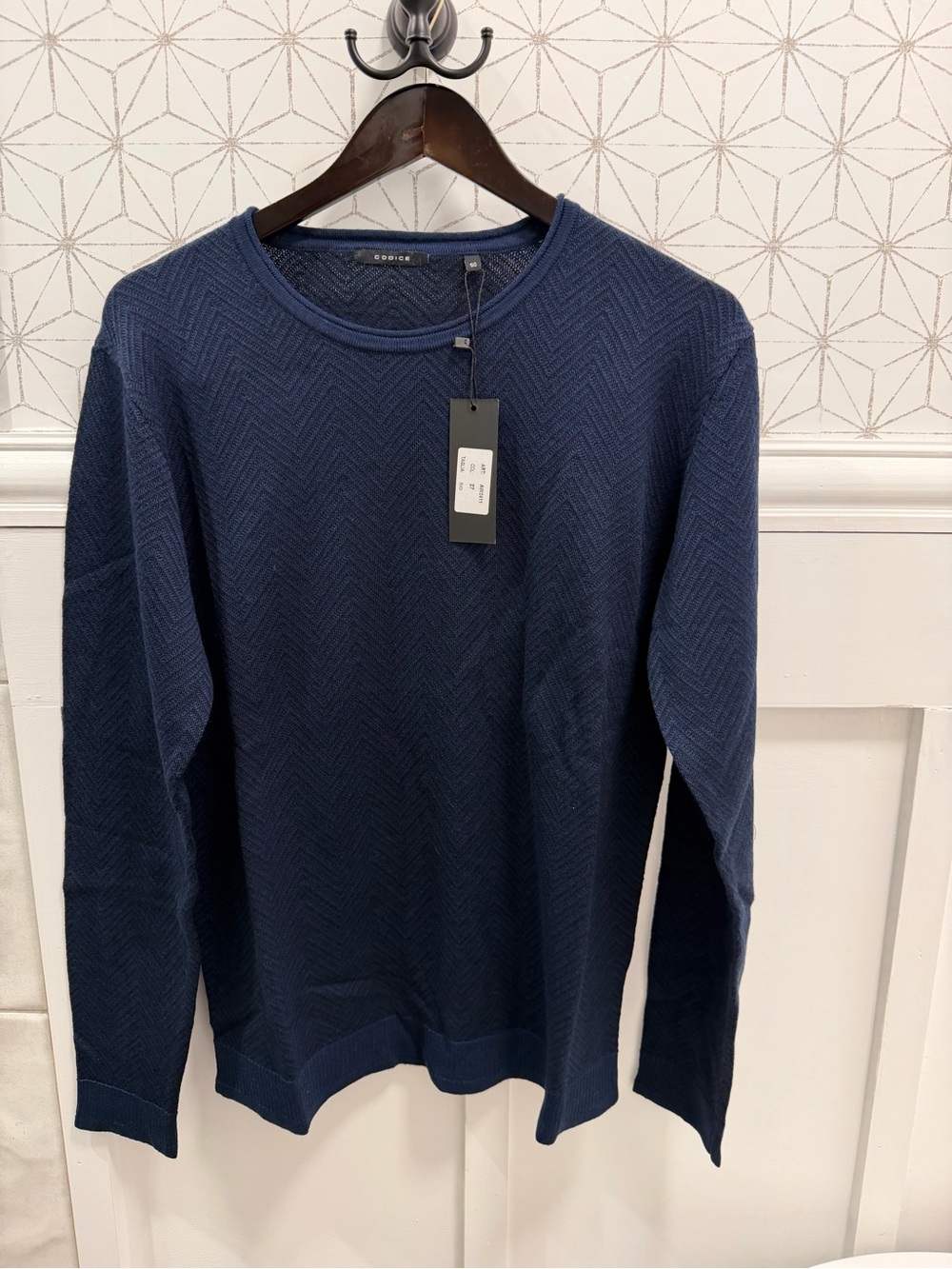 CoDICE Men’s Merino Wool Blend Textured Crewneck Sweater Navy Size 50 NWT